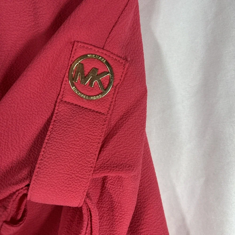 Michael Kors‎ Top Women's Med Rose Scoop Neck Roll Tab Sleeve Sheer Blouse
